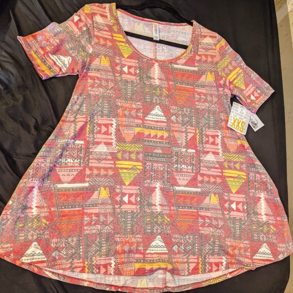 LuLaRoe Perfect Tee in Red/Yellow Tribal Print (New w/Tags)